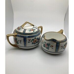 Vintage Nippon Hand Painted Floral Sugar & Creamer Set Floral